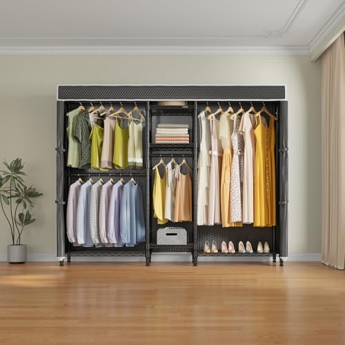 VIPEK Classic V6C Heavy Duty 5 Tiers Wire Garment Rack Large Size Wardrobe Closet Black Metal Clothing With Oxford Fabric Cover, 70.1" L x 17.3" W x 76.4" H, Max Load 870 LBS - Image 3
