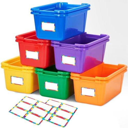GAMENOTE 6 Quart Plastic Storage Bins Without Lids,12 Pack, Colorful by Gamenote