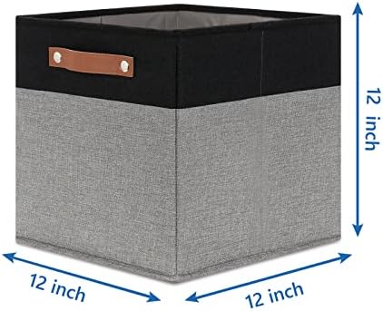 Temary Fabric Cube Storage Bins 12 Inch Decorative Storage Cubes Baskets 4 Pack Foldable Cube Storage Bins for Closet, Shelves (Black&Grey) - Image 2