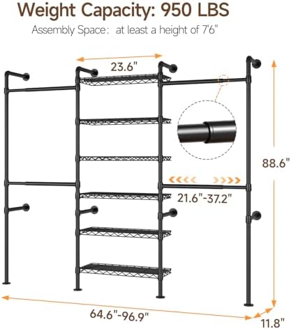 ONBRILL H3 Expandable Wall Mounted Closet System, Heavy Duty Clothing Rack - Image 2