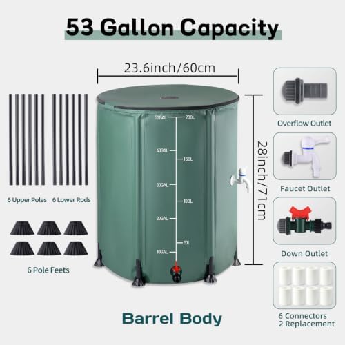Collapsible Rain Barrel 53 Gallon with Mesh Filter & Spigot - Image 4