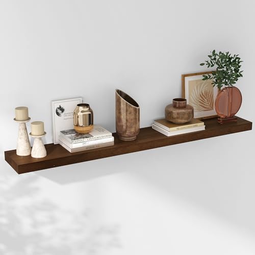Axeman Floating Shelves, 8 Inch Deep Modern Solid Wood Wall Shelves for Storage, Wall Mounted Display Shelving with Invisible Heavy-Duty Metal Bracket, 48" W x 8" D x 1.6" H, Walnut by Axeman