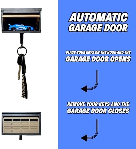 Car Garage Key Holder with Opening Door, Mini Car Garage Key Holder with Real Windows for Wall & Cars Enthusiast, Easy Installation(Car Not Included), Key Hook Garage for Hot Wheels (4, Black) - Image 2