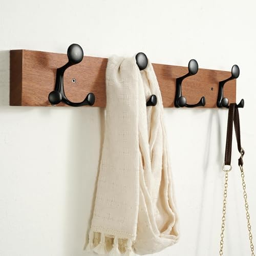 SKOLOO 24-Inch Wood Coat Rack Wall Mount with 4 Triple Hooks - Ideal for Family Entrances, Classrooms, and Pet Supplies Storage - Perfect Coat Hooks for Wall,Mahogany (Sapele), Pack of 2 - Image 3