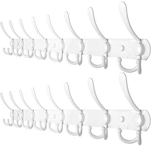 WEBI Coat Rack Wall Mount Long,8 Tri Hooks for Hanging Coats,30 inch Hook Rack,Hook Rail,Coat Hanger Wall Mount for Clothes,Jacket,Hats,White,2 Packs by WEBI