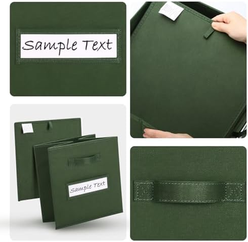 11x11 storage cube bins (Set of 10) Foldable Fabric storage cubes with 10 Labels Window Cards & a Pen,11 inch cube storage bin,Closet Organizers for Shelves,Cubby Organizer Boxes,Dark Green - Image 3