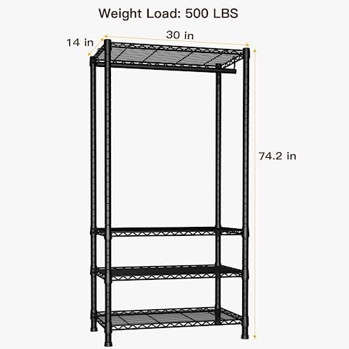 Ulif H2 Heavy Duty Clothes Rack, Freestanding 4 Tiers Garment Rack for Hanging Clothes with Shelves and Hangers, Closet Organizers and Storage Metal Closet Wardrobe System, Max Load 500 LBS, Black - Image 3