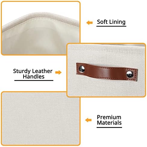 DULLEMELO Storage Bins, 4 Pack Of 13x13x13 Decorative Storage Cube Bins Suit Office, Home, Shelves And Closet, Cube Storage Bin with Leather handle(4 Pack - 13" Beige) - Image 4