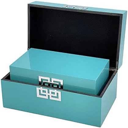 Galt International Large & Small Decorative Storage Box w/Hinged Lid - Classic Design Wood Decor Boxes with Geometric Opening Clasp - Storage for Bedroom and Home - Set of 2 (Blue) - Image 4