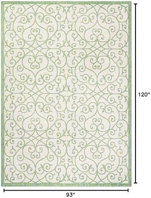 Eyely Filigree Textured Weave Area Rug 8X10 Cream/Green, Indoor Outdoor Rug - Image 2
