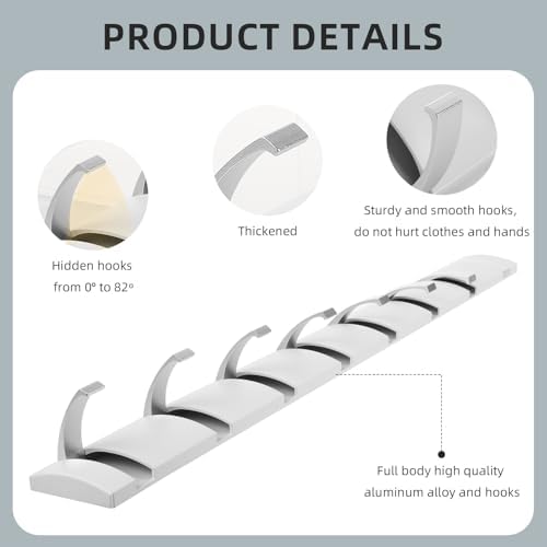 2 Pack Foldable Stylish Modern Hook Rack with 8 Hooks, Heavy Duty Metal Coat Rack, Metal Coat Hook Rail for Coat Hat Towel Purse Robes Mudroom Bathroom Entryway (White and Silver) - Image 5