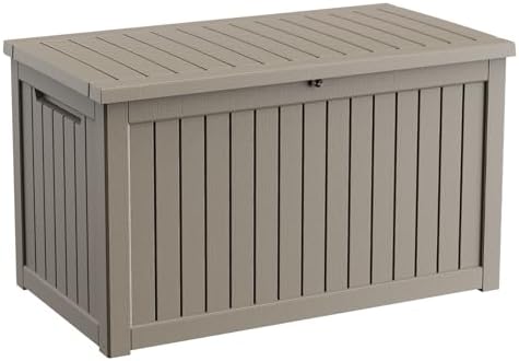 Outdoor Waterproof Resin Storage Deck Box Lockable Outside Bench UV Resistant Bin Patio Porch Furniture Pool Float Garden Tool Cushion (Grey, 280 Gallon) by MAIUSCOLI