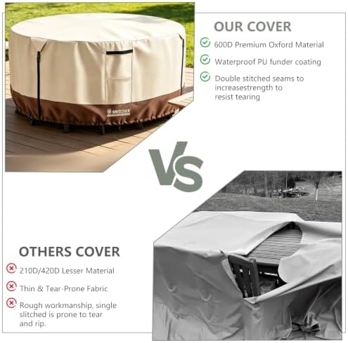 48 Inch Round Patio Table Cover, 600D Heavy Duty Waterproof Outdoor Furniture Cover — Fits Round Patio Table for Patio Furniture 48"Dia x 28"H, All Weather Protection, Beige - Image 7