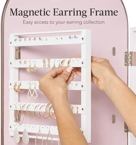 Best Choice Products Arch Mirror Jewelry Cabinet, Jewelry Storage Organizer, Armoire, Lockable Wall or Door Mountable, Full-Length Mirror - Rose Gold - Image 6