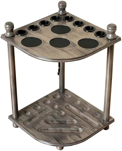 Pool Cue Rack Hold up to 8 Sticks & Billiard Accessories. Floor Stand Pool Cue Stick Holder Made of 100% Solid Hardwood.(GREY) by GACCOBILLIARDS