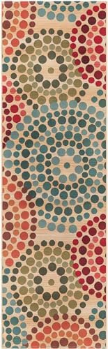 Unique Loom Outdoor Modern Collection Area Rug - Spark (2' 7" x 9' Runner Beige/Burgundy) - Image 3