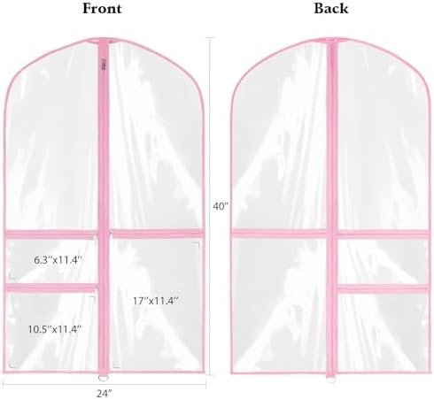 40 Inch Clear Garment Bags for Dance Costumes, 6 Pack, Pink - Image 2