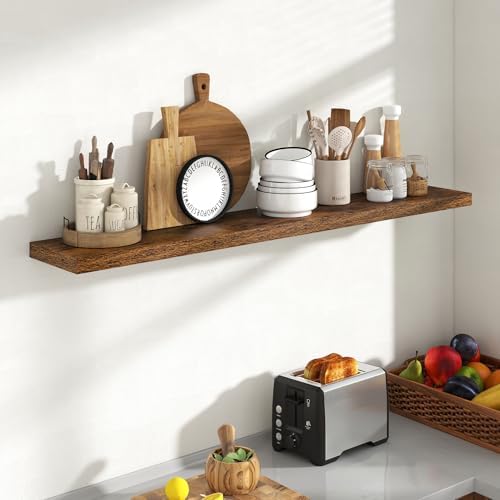 Acovy 55 Inch Floating Shelves, 8 Inch Deep Floating Shelves for Wall, Hanging Shelf with Invisible Brackets, Deep Shelves for Bathroom, Bedroom, Living Room, Brown, Set of 1 - Image 2