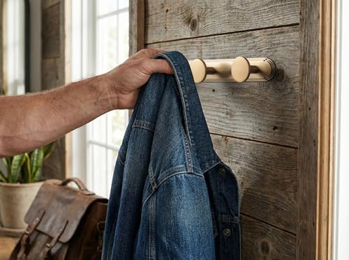 Goo-Ki Champagne Bronze Coat Rack Wall Mount with Orbit Rim Backplate, Heavy Duty Zinc Coat Hooks Wall Mounted, Modern Soft Gold Hat Hanger and Towel Rack for Entryway, Mudroom, and Bathroom(5 Hooks) - Image 6