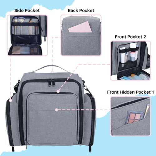 Large Makeup Bag Organizer with 3 Inner Removable Pouches,Grey - Image 3