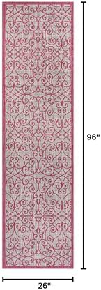 Eyely Filigree Weave Runner Rug 2X8 Lt Gray/Fuchsia, Indoor Outdoor Rug - Image 2