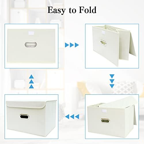 STOREONE Fabric Storage Cube Bins Foldable Organizer Container Collapsible Basket with Lids and Metal Handles, for Home, Bedroom, Closet 8 Pcs (Creamy-White) - Image 6