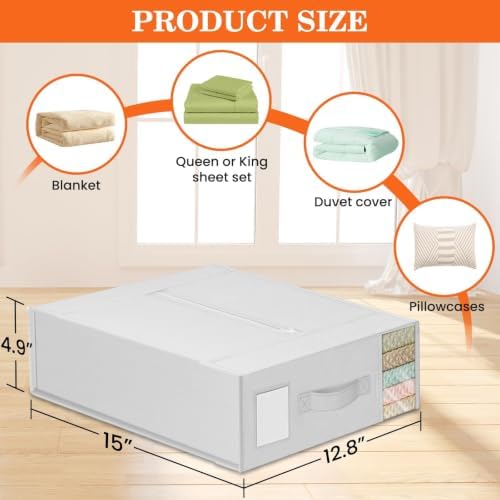 WOWBOX Sheet Organizers and Storage,Closet Bed Sheet Organizer Under Bed Storage and Organization with Label Cards & Clear Window for Bedding Sheets,Duvet Covers,Blankets (10 Pack，White) - Image 5