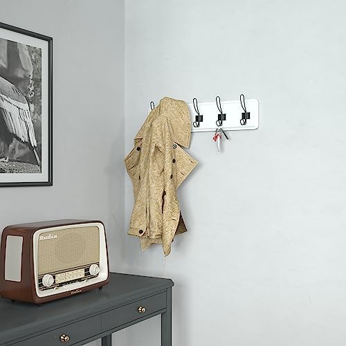 Flash Furniture Daly Wall Mounted Storage Rack - Solid White Solid Pine Wood - 24 Inch - 5 Hanging Hooks - for Entryway, Kitchen, Bathroom - Image 4