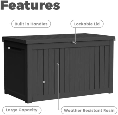 275 Gallon Resin Deck Box-Organization and Storage for Patio Storage Box Outdoor Cushions, Throw Pillows, Garden Tools and Pool Accessories, Black - Image 6