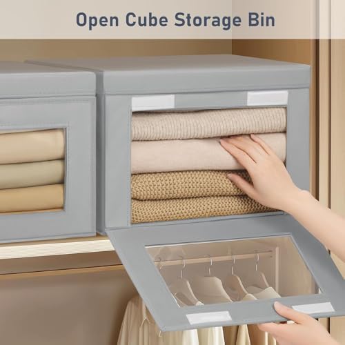 DIMJ Storage Bins with Lids - 4 Pack Fabric Closet Organizer with Window & Handles, Collapsible Decorative Storage Boxes for Shelves Under Bed, Books Clothes Blankets Sweaters Organization - Image 2