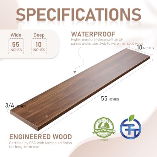 Kaboon 55 inch Long 10 inch Deep Floating Shelves for Wall Set of 2, Large Open Shelves Wall Mounted, Space Saving Home and Commercial Use, Dark Walnut - Image 3