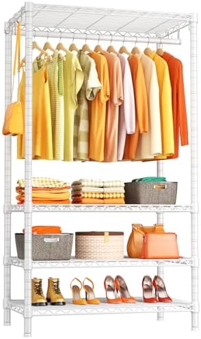 Ulif H4 Portable Closets, 4-Tier Metal Clothes Garment Rack for Bedroom and Cloakroom, Clothing Closet Storage and Organizer Wardrobe, 35.4" W x 14" D x 76.4" H, White by Ulif