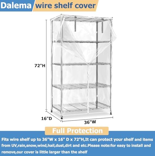 Waterproof Shelf Cover,Durable Dustproof Storage Wire Rack Covers,Outdoor Shelving Covers for Wire Shelves with Zipper 36''x16''x72'',Clear,Cover Only - Image 3
