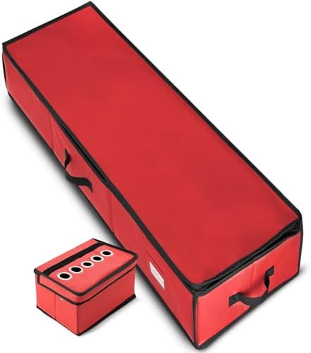 Hearth & Harbor Wrapping Paper Storage Container - Christmas Storage Bag with Ribbon Dispenser and Interior Pockets - Gift Wrap Organizer Fits Up to 26 Rolls of 40" Length, Red - Image 6