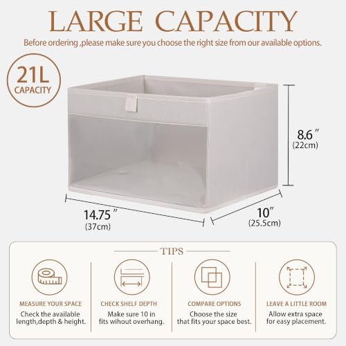 WUIKE 6-Pack Closet Storage Bins with Window, Beige, Large - Image 2