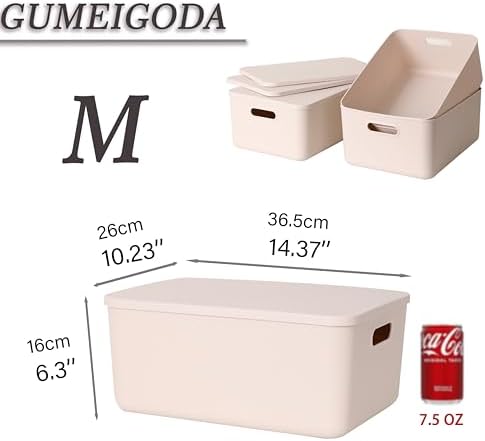 Plastic Storage Bins with lids,Storage Baskets,Container with handle,Storage Organizer Bins for Shelves,Office,Bedrooms,Closets, Cabinets(Gray, 3M) - Image 2