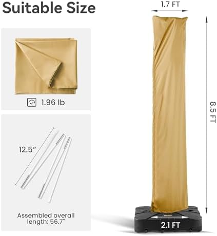 Patio Umbrella Cover Outdoor Offset Cantilever Umbrella Covers, Khaki - Image 2