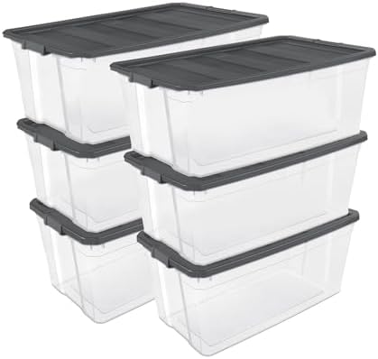 Sterilite 6-Pack Modular Stacker Box, Durable Clear Plastic Storage Bins with Latching Lids, 200 Quart - Stackable Organizing Container Boxes for Closet, Bathroom, and Office by Sterilite