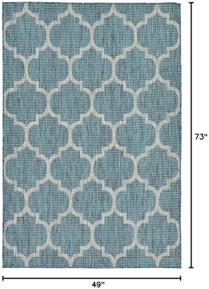 Unique Loom Outdoor Trellis Collection Area Rug (4' 1" x 6' 1" Rectangle, Teal/ Gray) - Image 2
