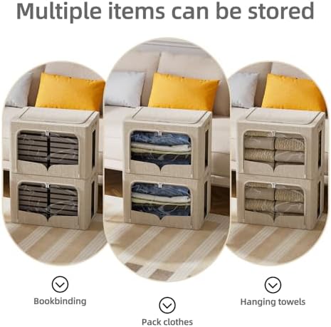 FHSQX 3 Pack Clothes Storage Bins, Beige, 16.5x12.2x12.2inch(40L) - Image 5