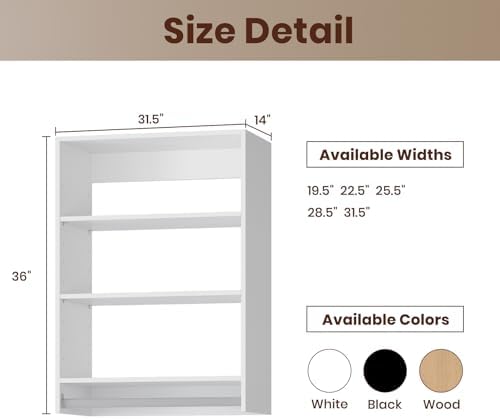 ROOMTEC 31.5" Medium Hanging Closet Unit, Modular Closet System with Hanging Rod, Wardrobe Organizer for Bedroom or Walk-in Closet, Wall Mounted, Customizable Clothes Storage Unit, White - Image 2
