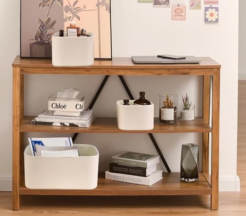 HofferRuffer Faux Leather Storage Baskets Bins with Velvet Lining for Organizing, Storage, Gifts, Set of 3 Nesting Shelf Baskets Decorative Storage Boxes for Home Organization (Cream White) - Image 4