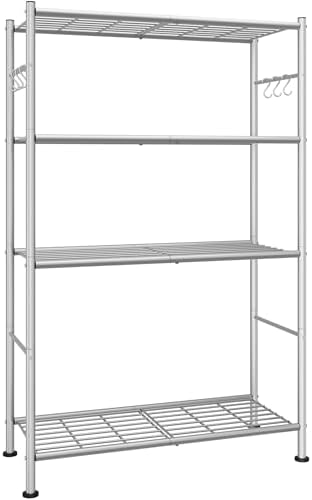 Sakugi 4-Tier Storage Shelves with 6 Hooks, 33.2" x 12.7" x 57.3", Sliver by Sakugi
