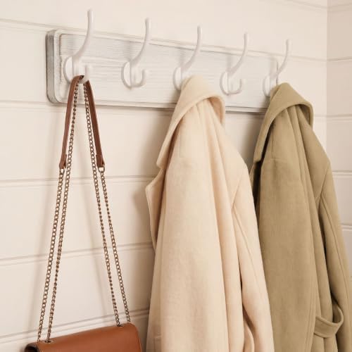 WEBI Coat Rack Wall Mount,Coat Hooks Wall Mounted,16" Hole to Hole,Large Coat Hanger Wall Hook Rack,5 Hooks for Hanging Coats,Hats,Jacket,Clothes,White,2 Packs - Image 5
