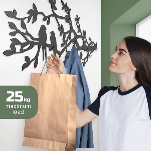 Tree Branch Coat Rack Wall Mount, 5 Hooks – Heavy Duty Metal, Birds on Tree Branch Wall Art & Functional Entryway Organizer, Wall Mounted Hanger for Living Room, Bathroom, Bedroom, Home Décor, 41x16" - Image 7