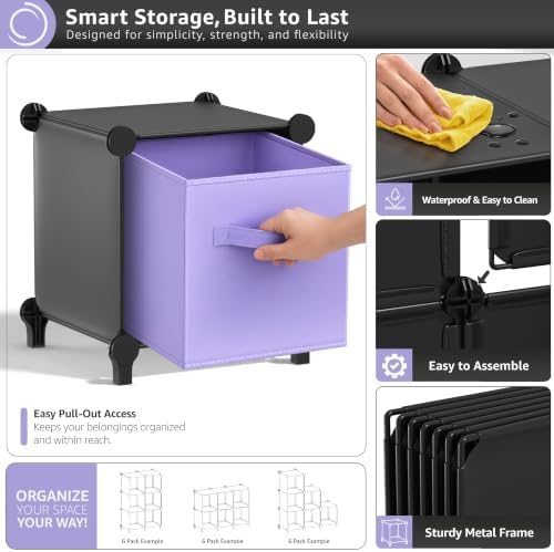 Sorbus 6 Cube Storage Organizer with 6 Fabric Bins (Black) - Image 5