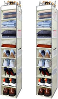 2 Pack Large-Sized Hanging Shoe Organizer 10-Shelf, Sturdy Hanging Closet Organizer with 8 Side Pockets, Wider Hanging Shelves for Storage Shoes Clothes Jeans Shirts Toys, Beige by ROOMTALK