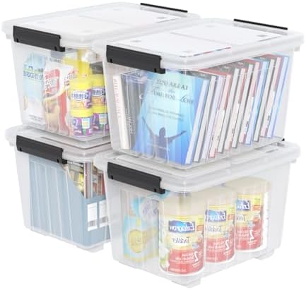 4 Packs 30 L Plastic Latch Storage Box, Clear Bin with Lid and Wheels - Image 2