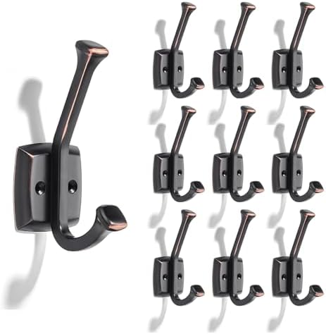 10 Pack 4-3/4 inch Oil Rubbed Bronze Coat Hooks, Wall Mounted with Screws Suitable for Hanging Keys, Bath Towel, Bags, Hats, etc. Square Zinc Alloy Venetian mudroom Hooks by CABDM