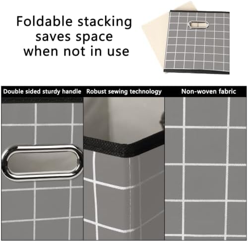 Fabric Cubby Storage Bins,13x13x13 Inches,Cube Organizer Bin Foldable Storage Boxes with Dual Handles Fabric Organizer Box and collapsible Storage basket,Set of 6,Grey grid - Image 7